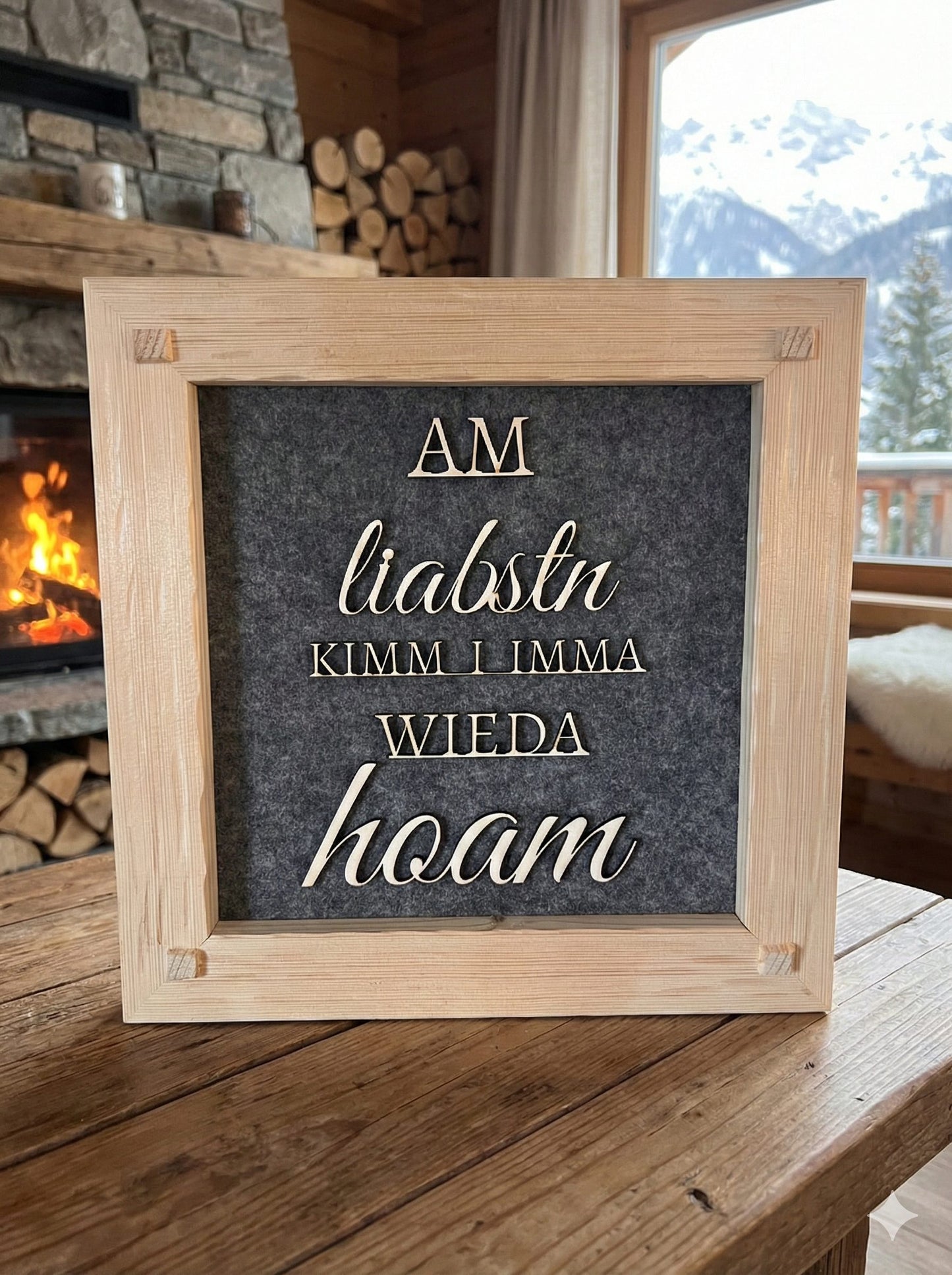 Holzrahmen 35*35cm "Am liabstn kimm i imma wieda hoam "