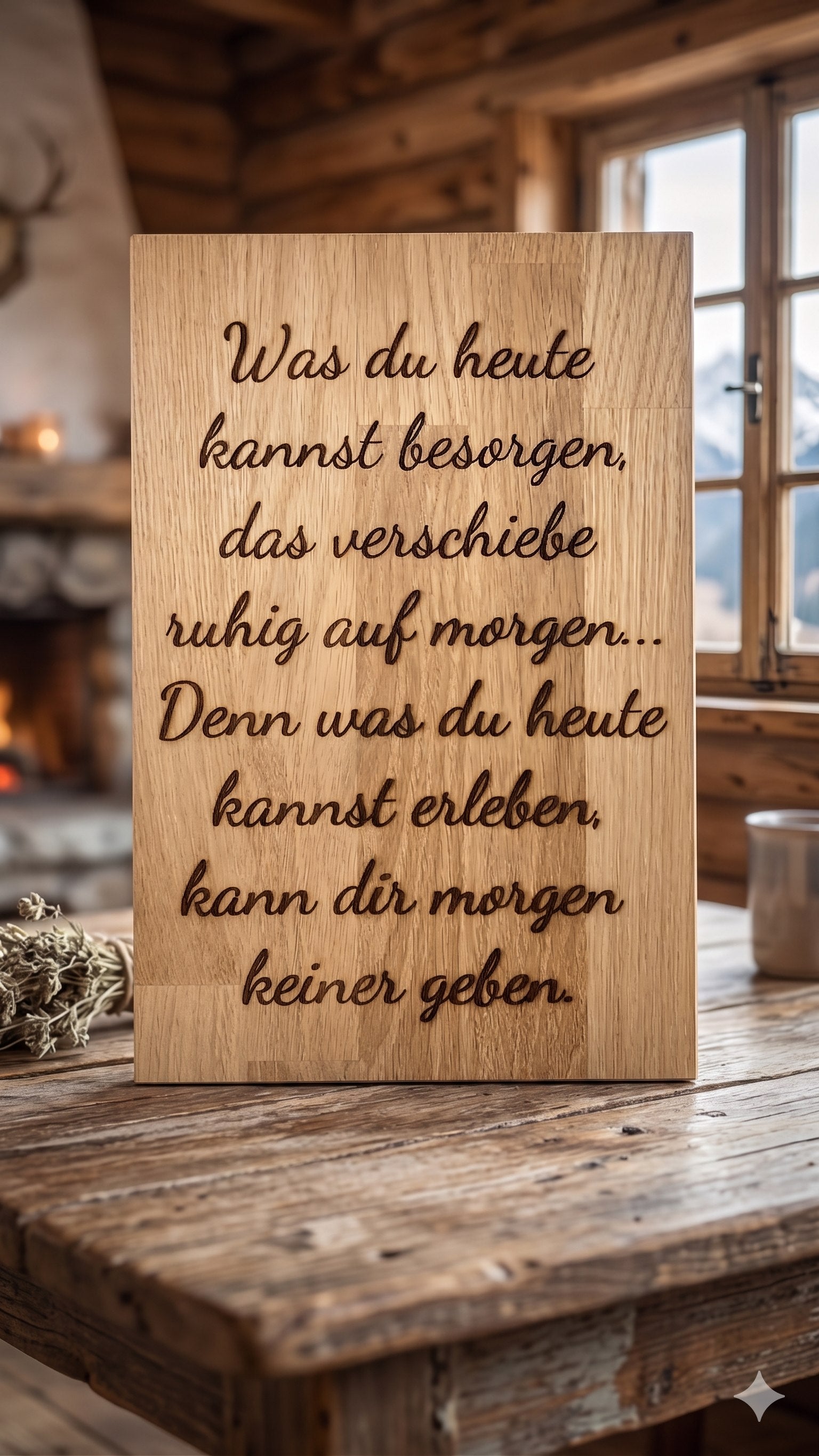 Graviertes Eichenbrett "Was du heute kannst besorgen"
