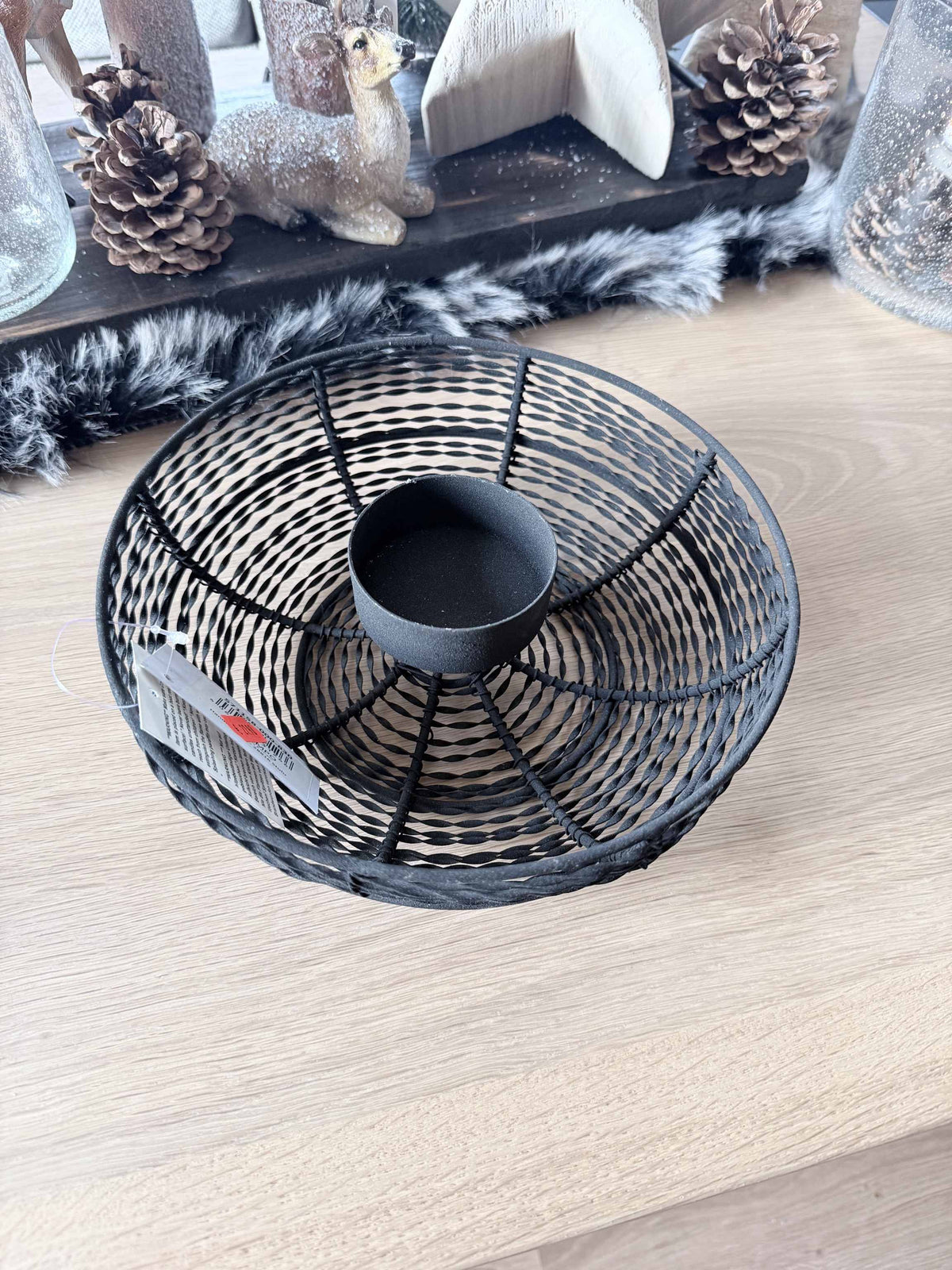 Korbkerzenhalter aus Metall schwarz