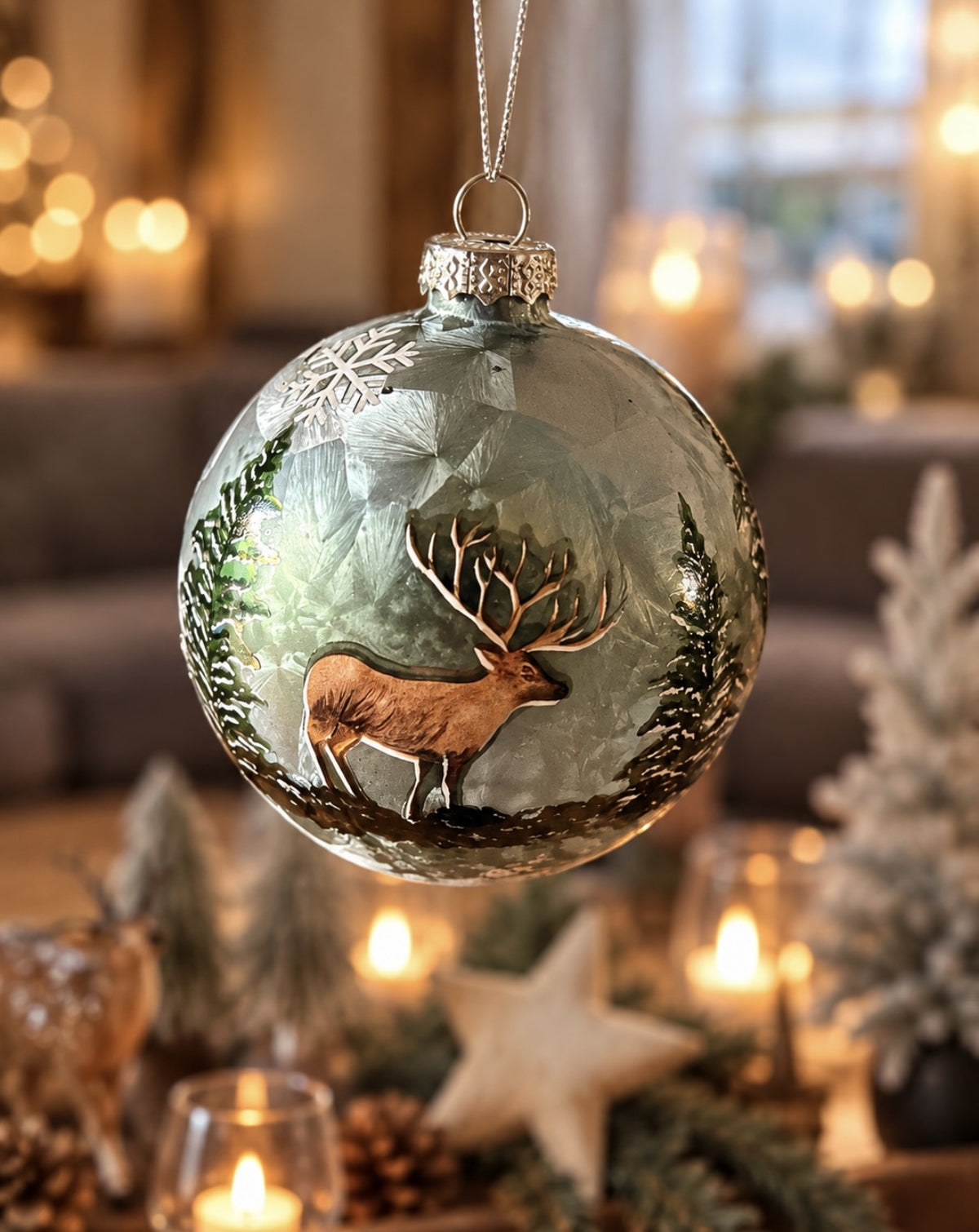 Christbaumkugel mit Hirschmotiv 2er Set grün