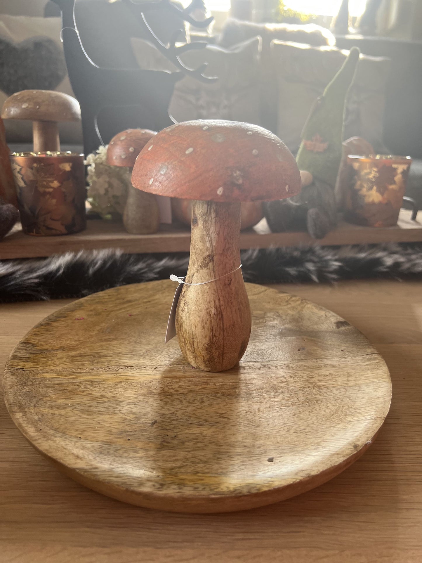 Pilzfigur aus Holz Orange