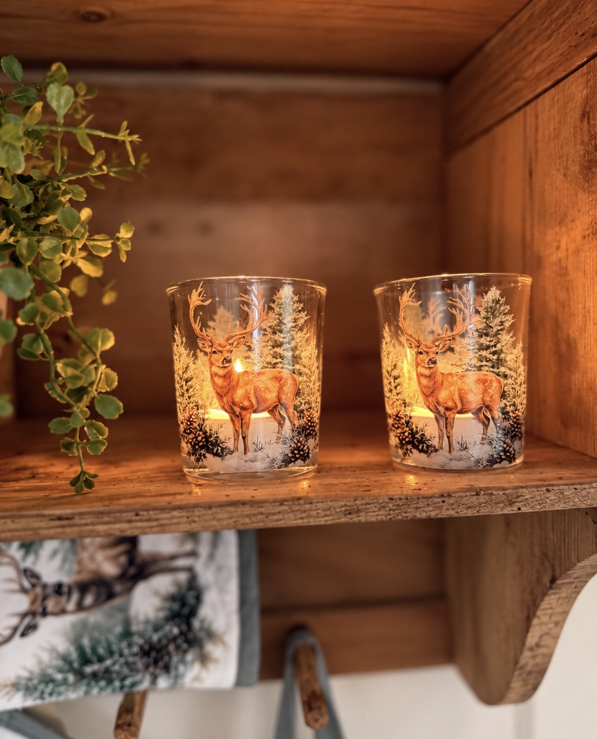Teelichtglas mit Hirsch-Motiv