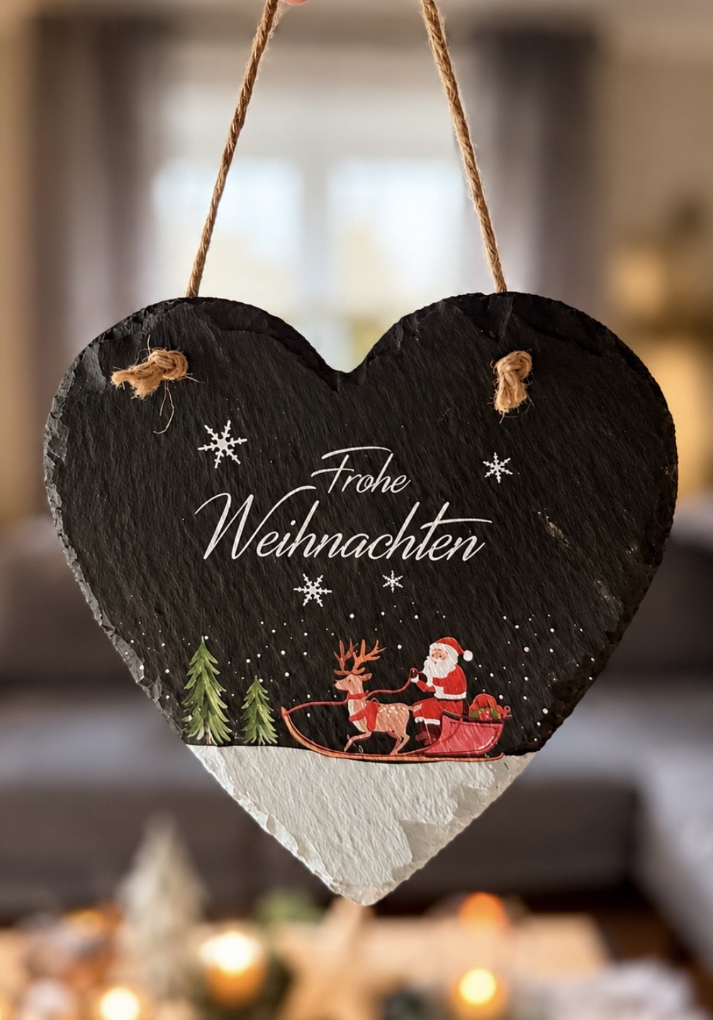 Schieferherz bedruckt „Frohe Weihnachten“