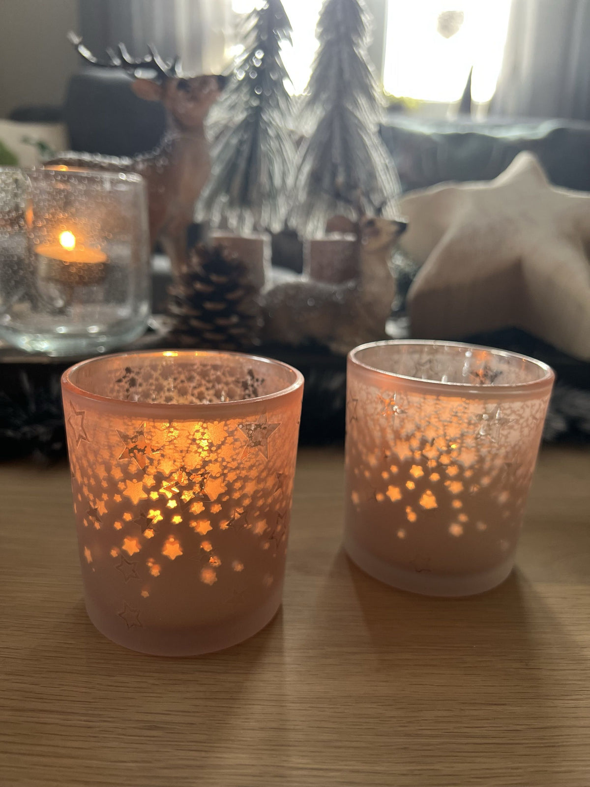 Windlicht mit Sternen rosa