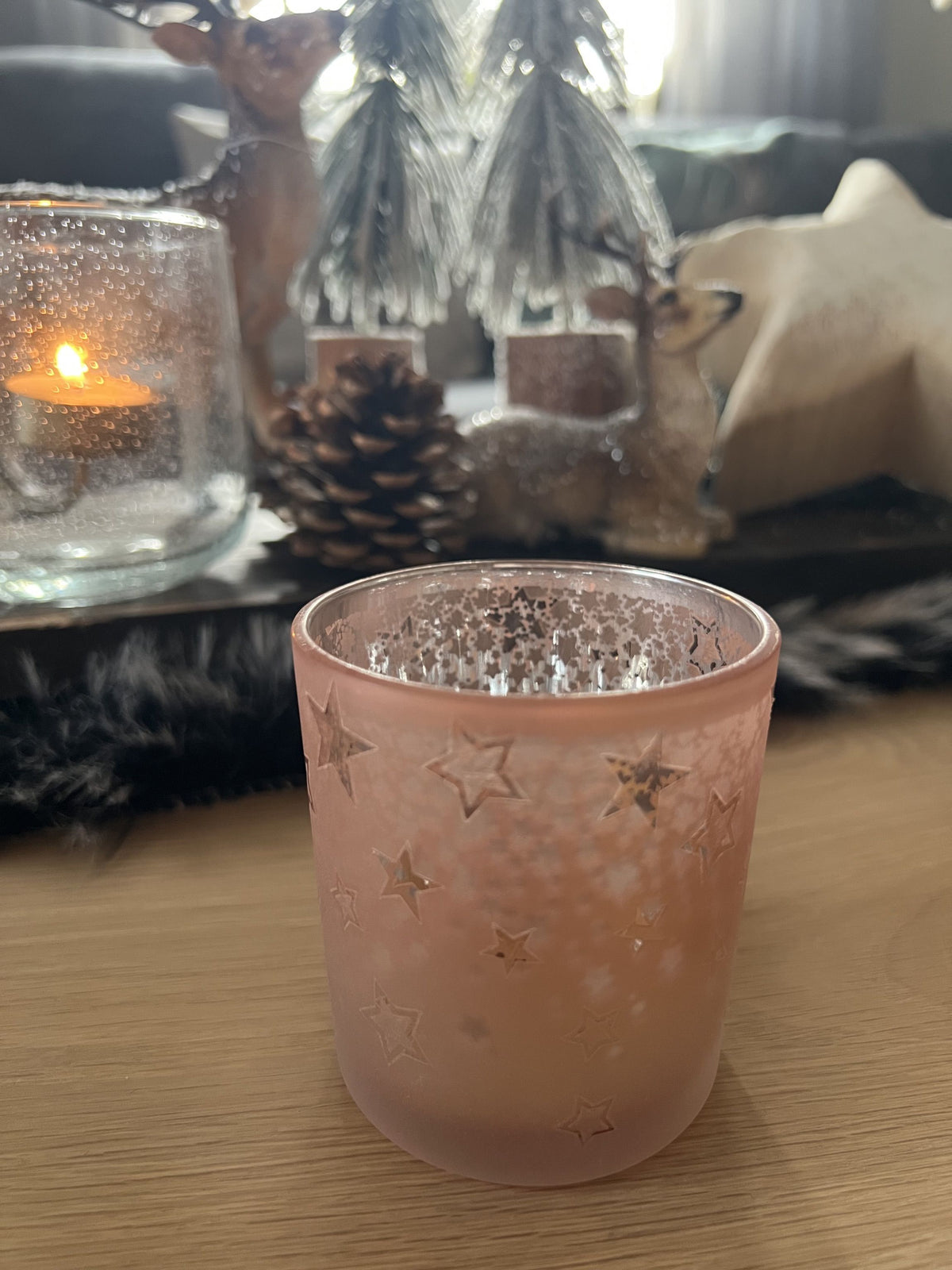 Windlicht mit Sternen rosa