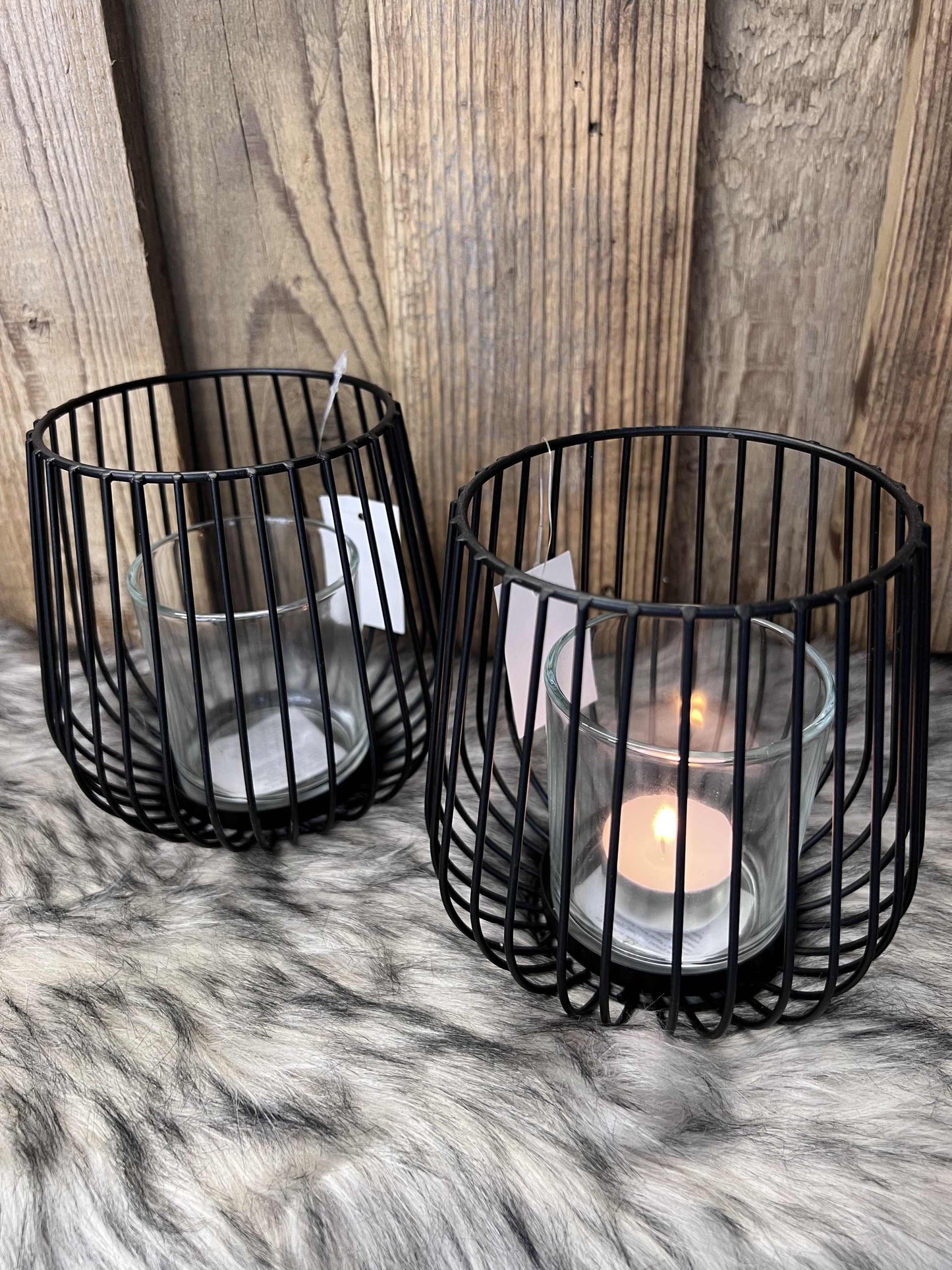 Windlicht Metall mit Glaseinsatz schwarz