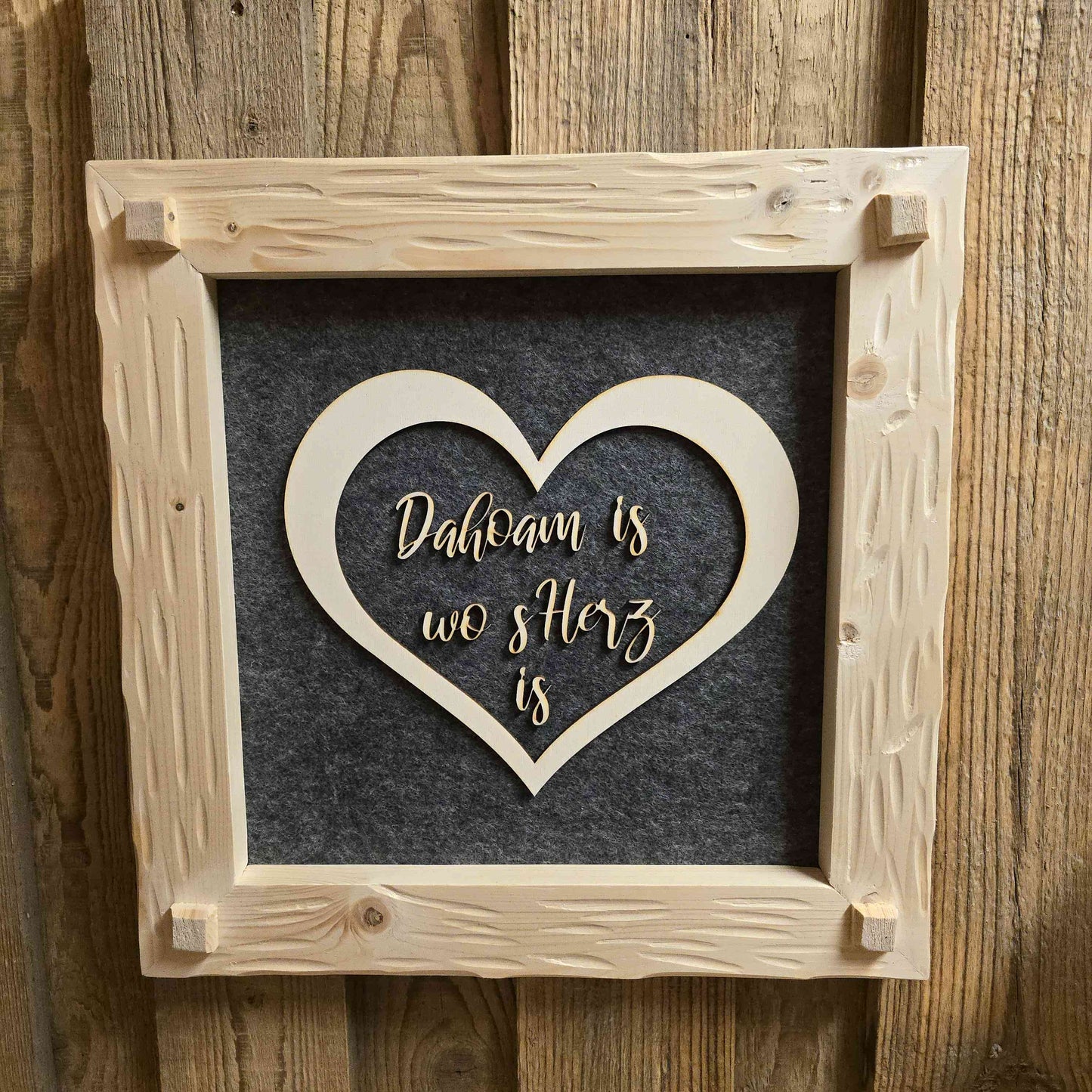 Holzrahmen 35*35cm "Dahoam is wo's Herz is"