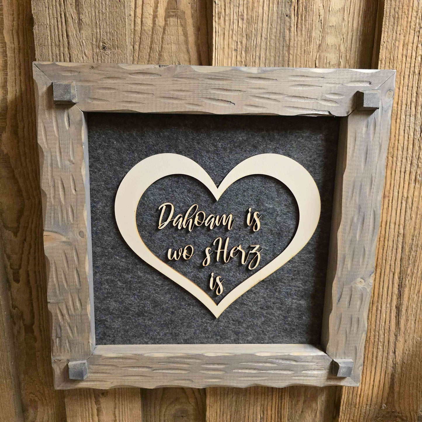 Holzrahmen 35*35cm "Dahoam is wo's Herz is"