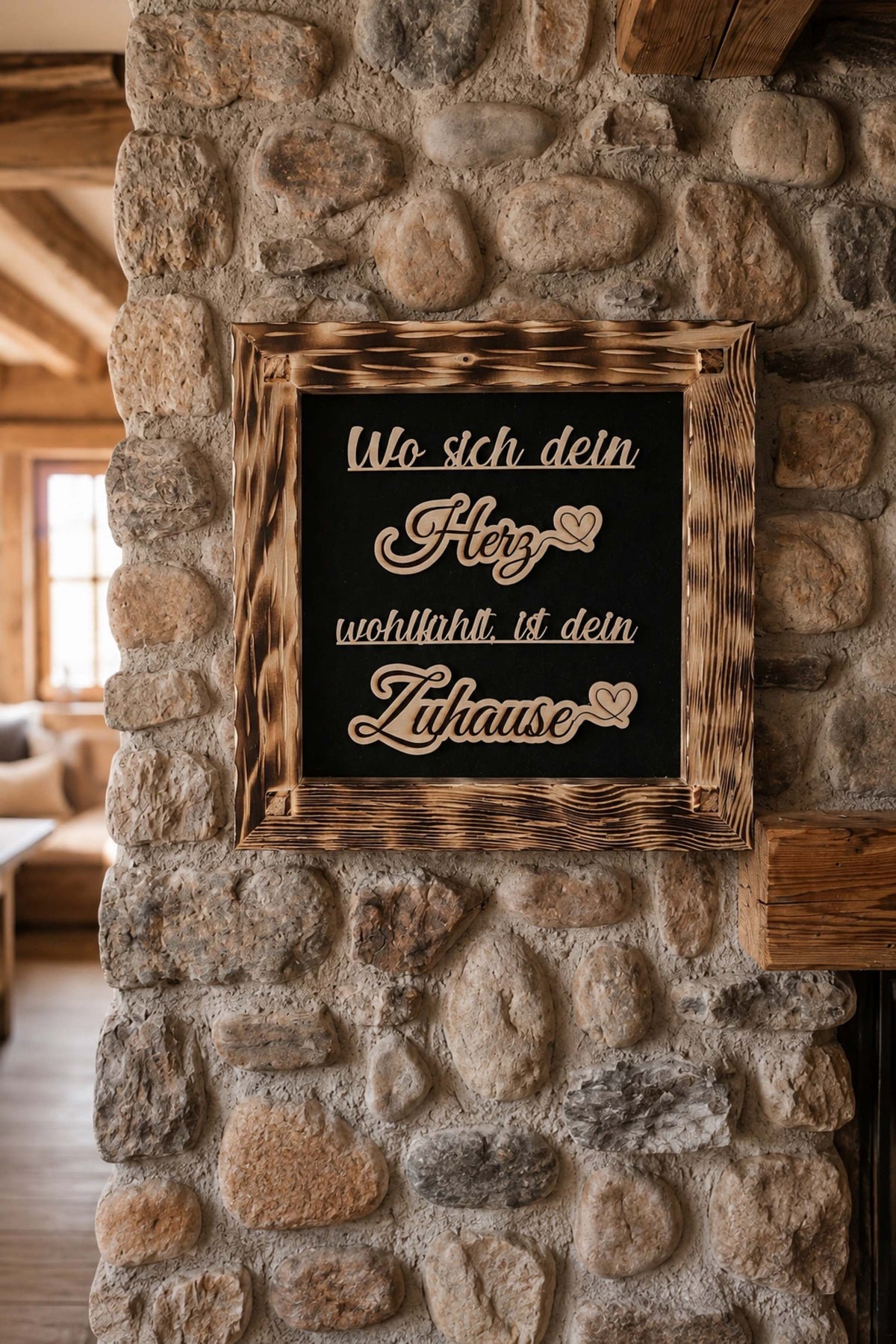 Holzrahmen 35*35cm "Wo sich dein Herz wohl fühlt ist dein Zuhause"