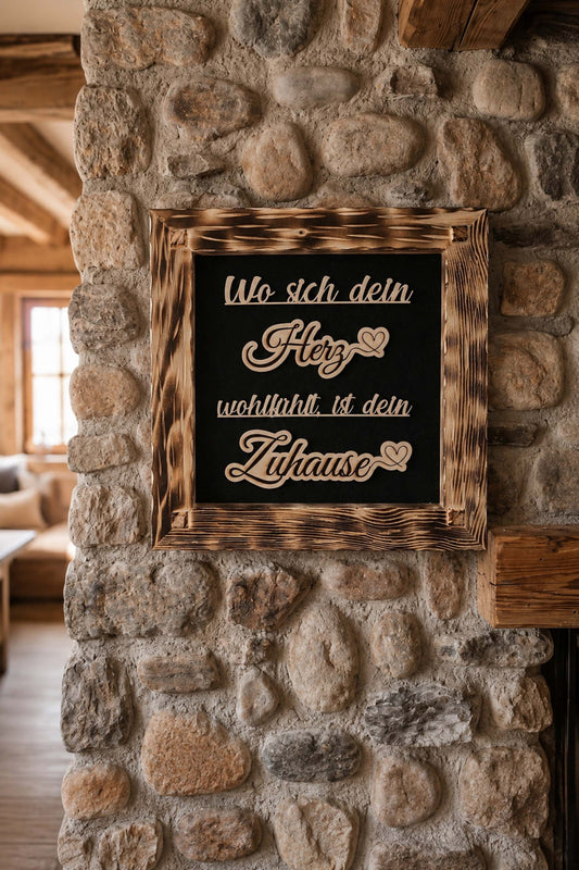 Holzrahmen 35*35cm "Wo sich dein Herz wohl fühlt ist dein Zuhause"