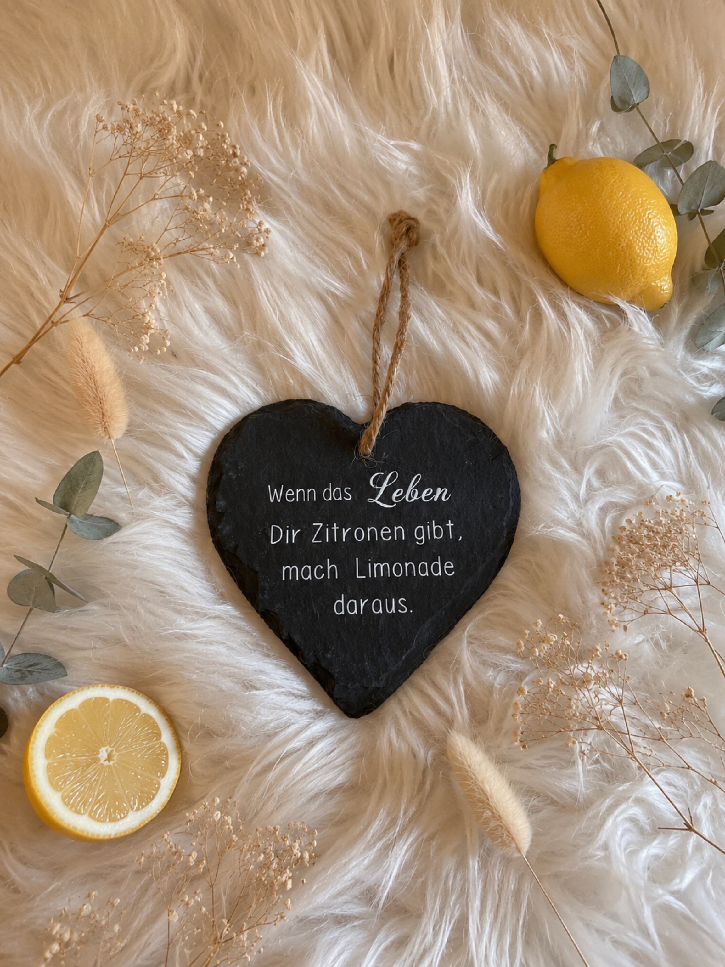 Schieferherz „Wenn das Leben dir Zitronen gibt, mach Limonade draus“