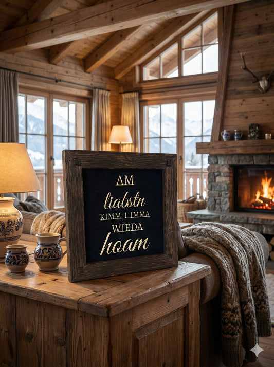 Holzrahmen 35*35cm "Am liabstn kimm i imma wieda hoam "