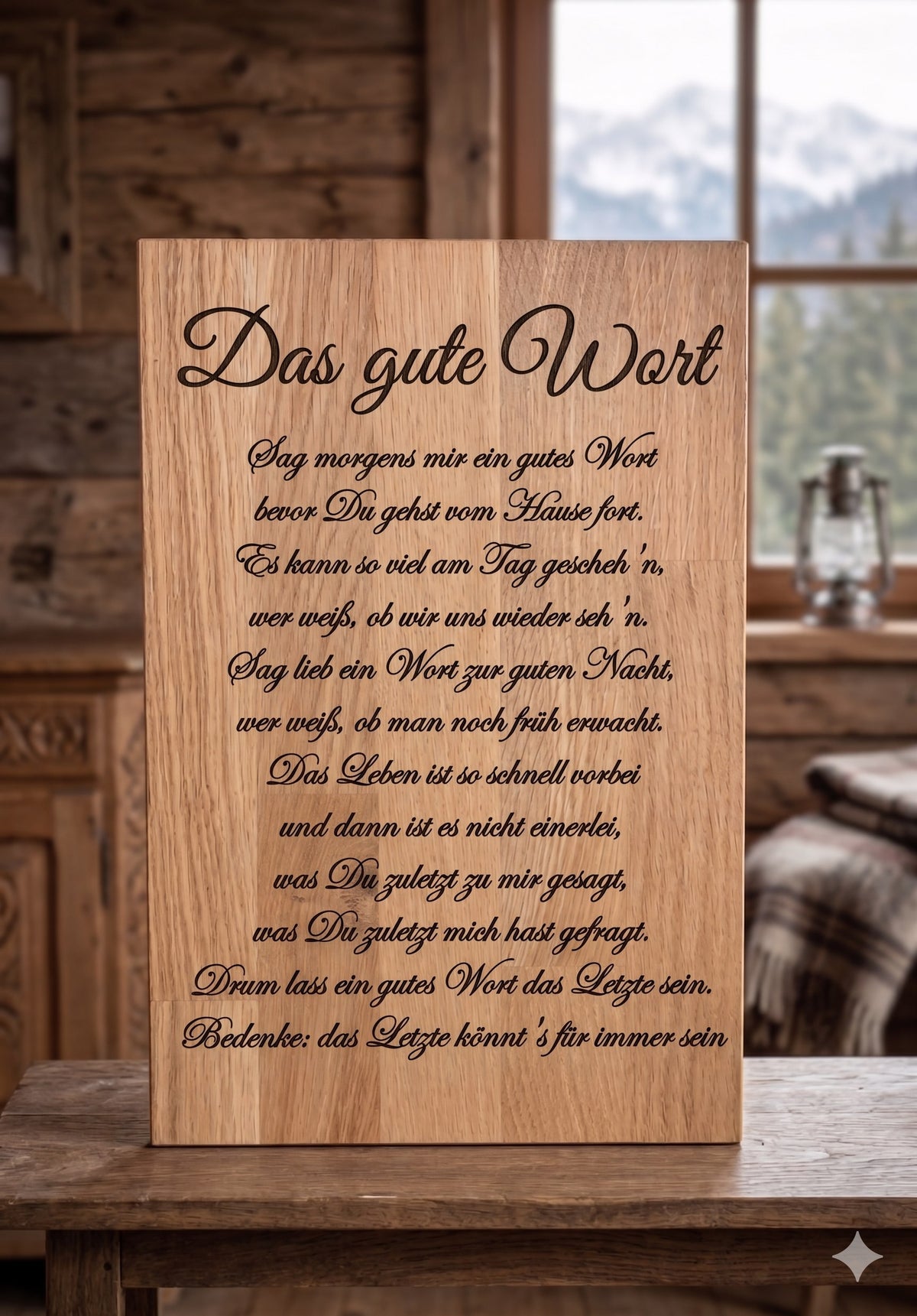 Graviertes Eichenbrett "Das gute Wort"