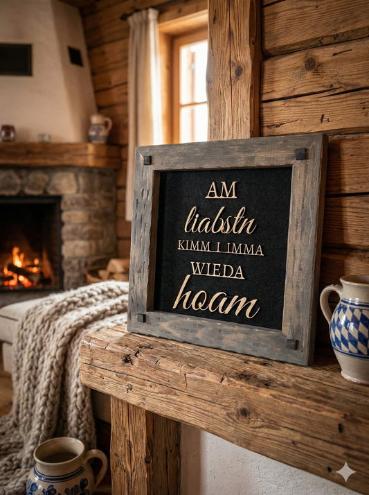 Holzrahmen 35*35cm "Am liabstn kimm i imma wieda hoam "