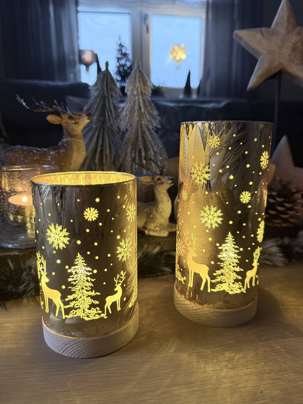 LED Windlicht in Frosty Gold