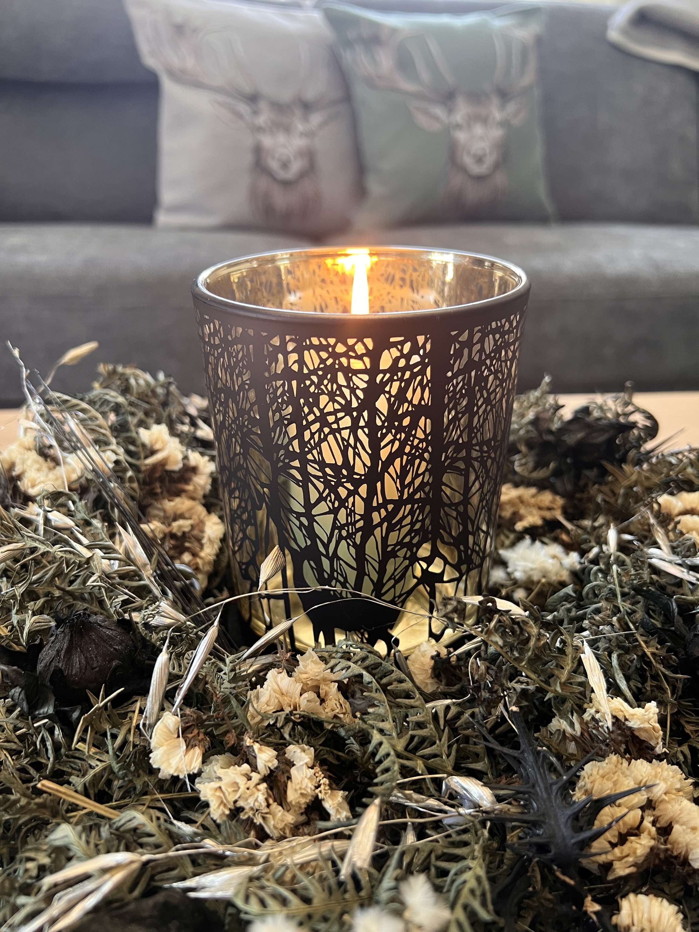 Windlicht mit Waldmotiv