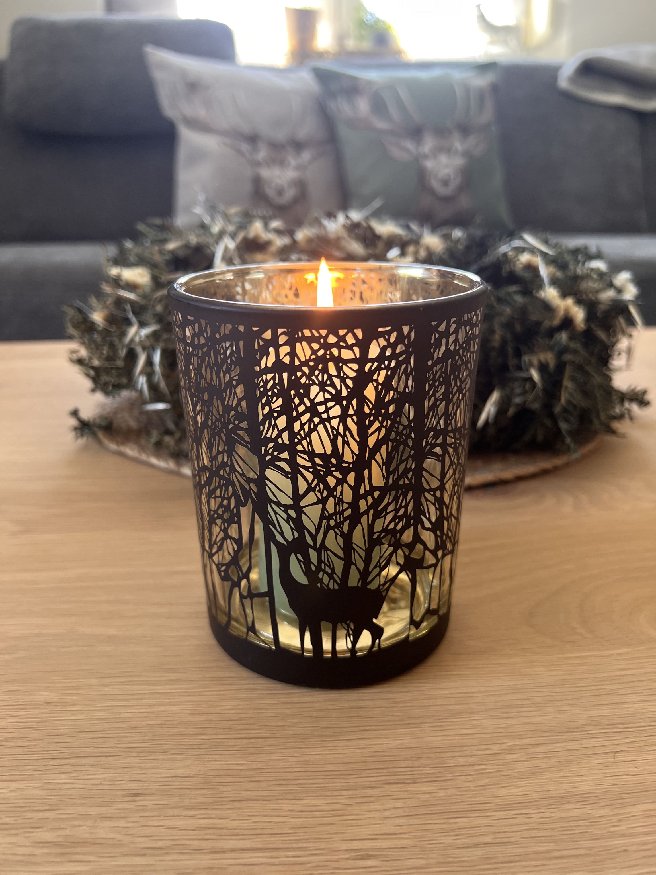 Windlicht mit Waldmotiv