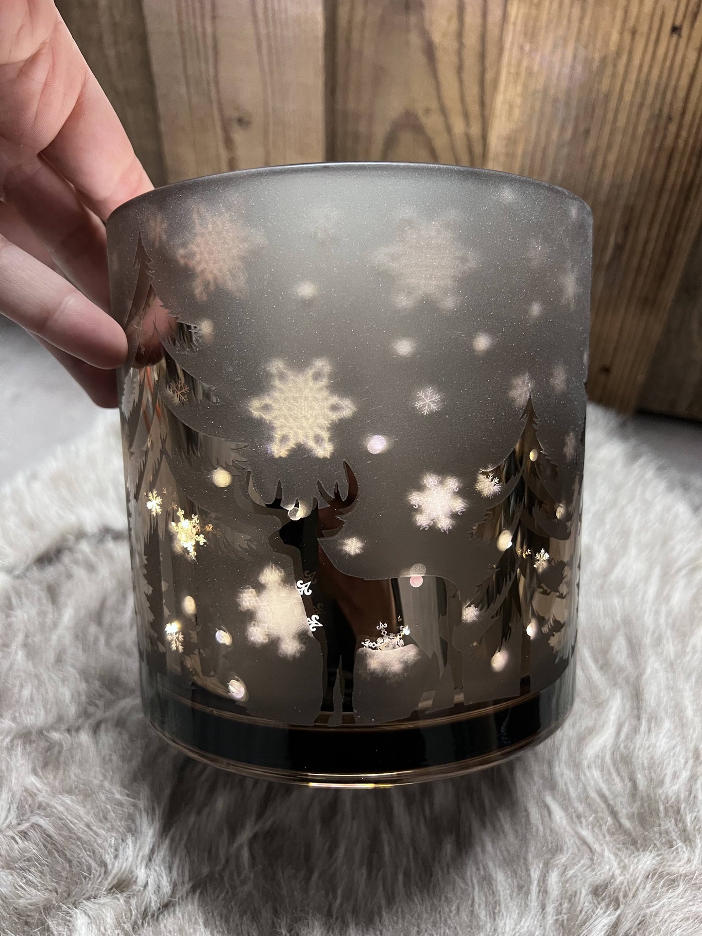 Windlicht braun mit Waldmotiv