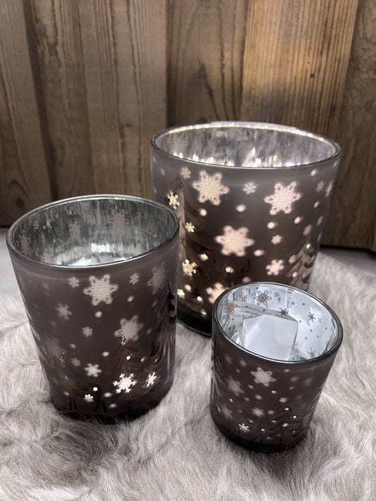 Windlicht braun mit Waldmotiv