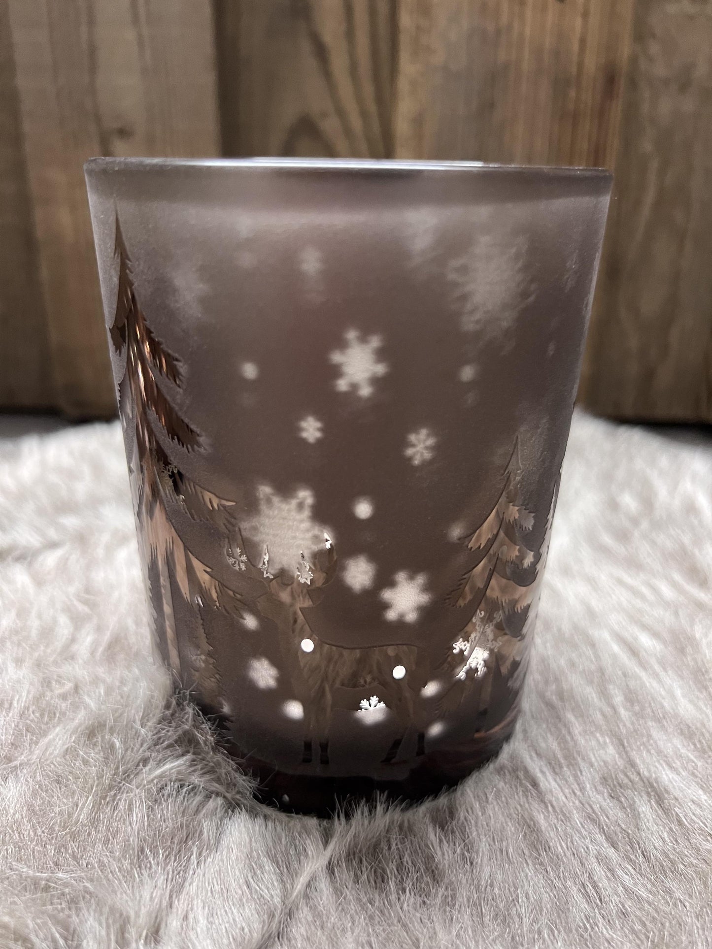 Windlicht braun mit Waldmotiv