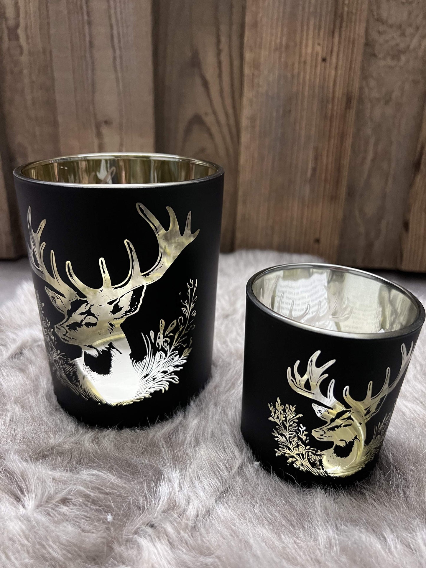 Windlicht schwarz mit Hirschmotiv