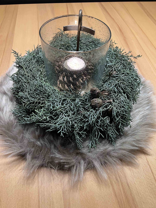 Fertiges Dekoset Kranz mit Windlicht