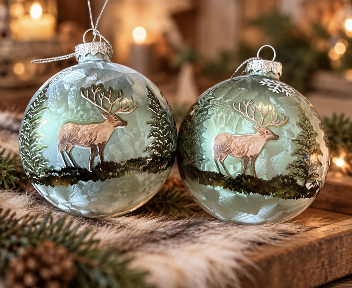 Christbaumkugel mit Hirschmotiv 2er Set grün