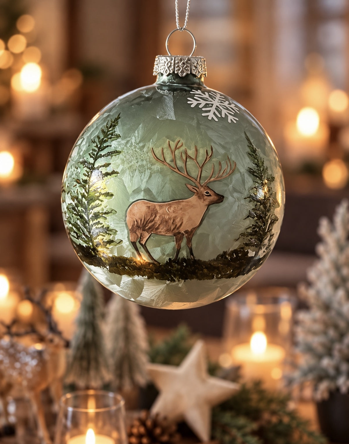 Christbaumkugel mit Hirschmotiv 2er Set grün