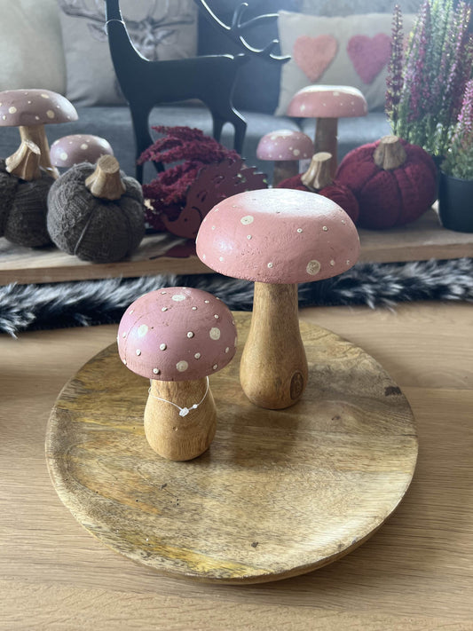 Pilzfigur aus Holz Rosa