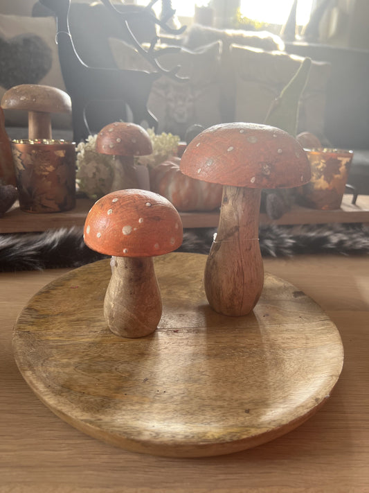 Pilzfigur aus Holz Orange