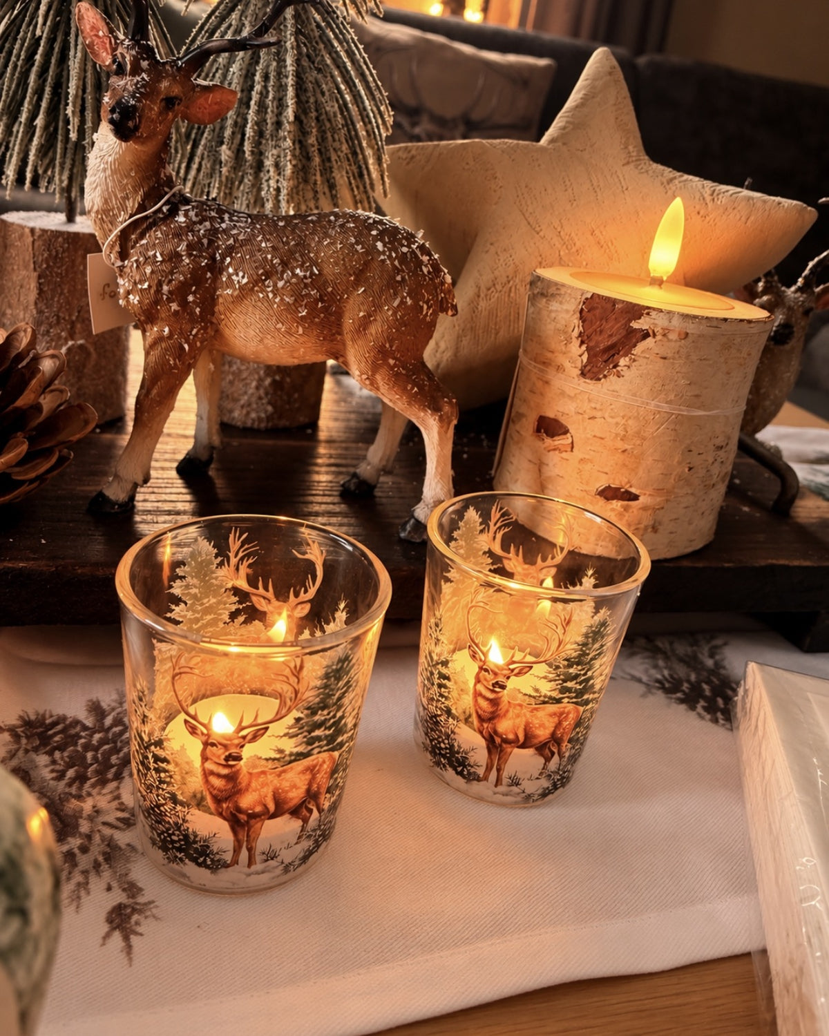 Teelichtglas mit Hirsch-Motiv