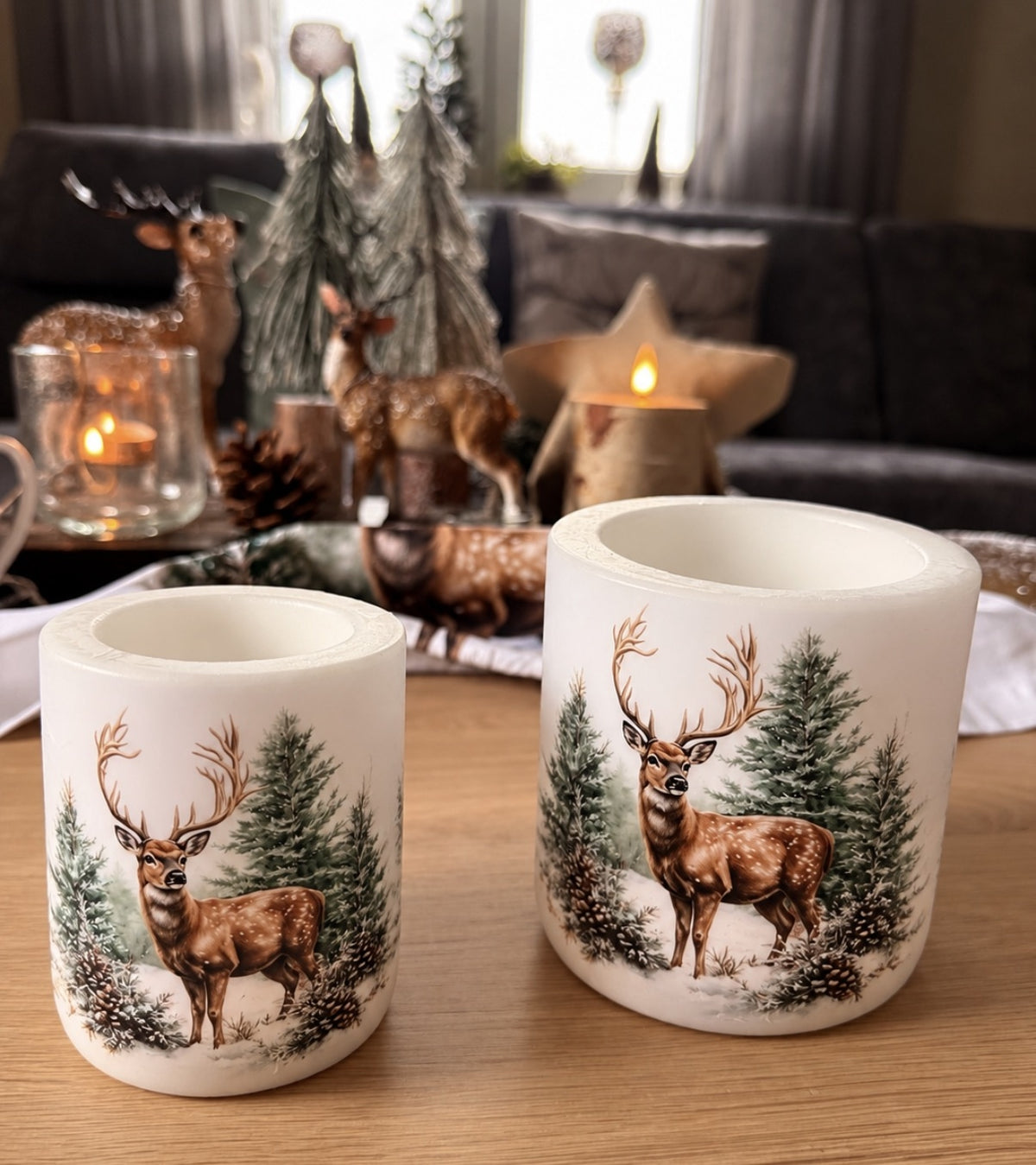Stumpenkerze mit Hirsch-Motiv