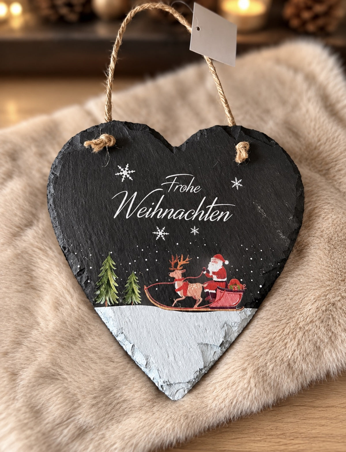 Schieferherz bedruckt „Frohe Weihnachten“