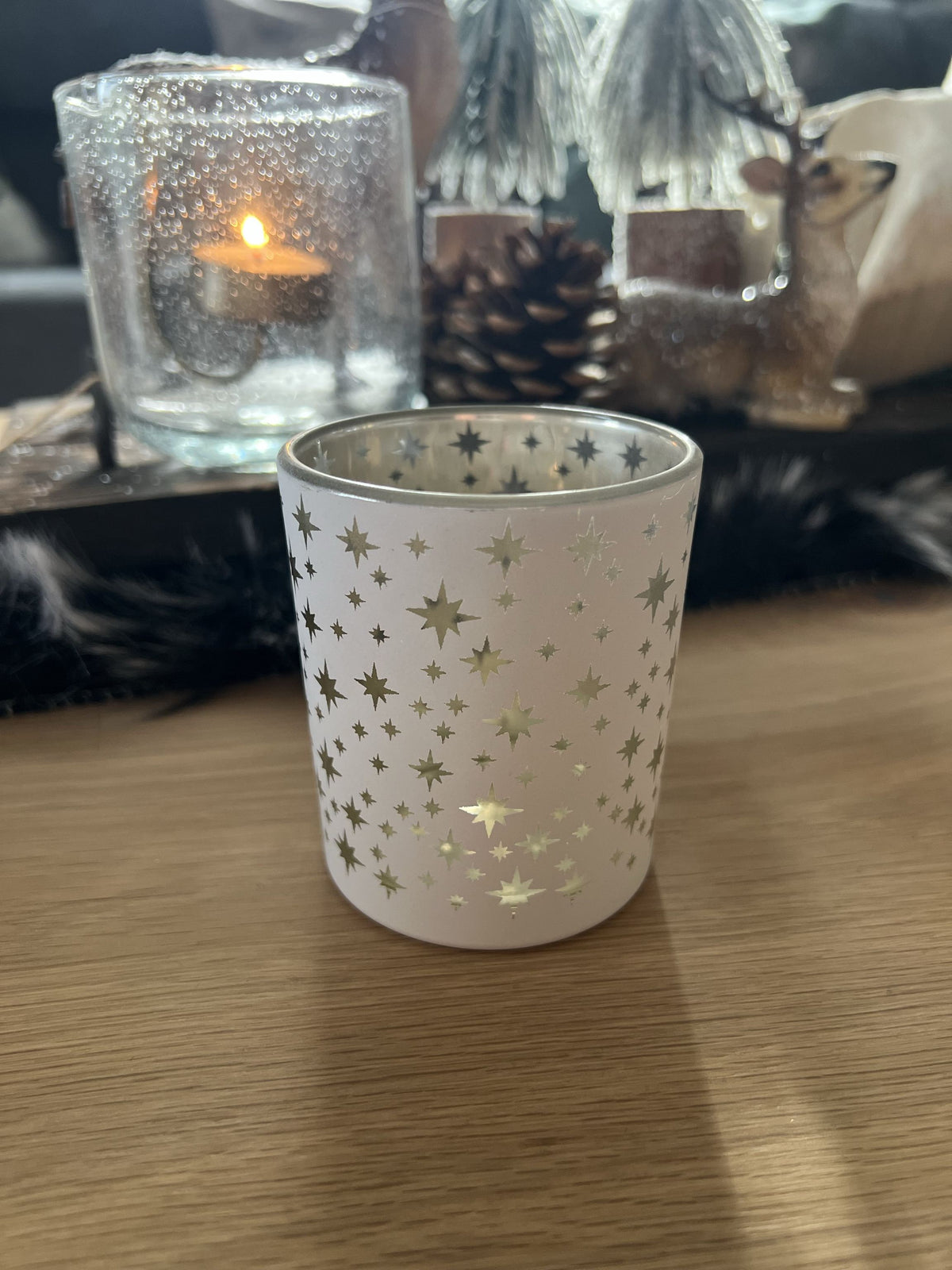 Windlicht mit Sternen weiß