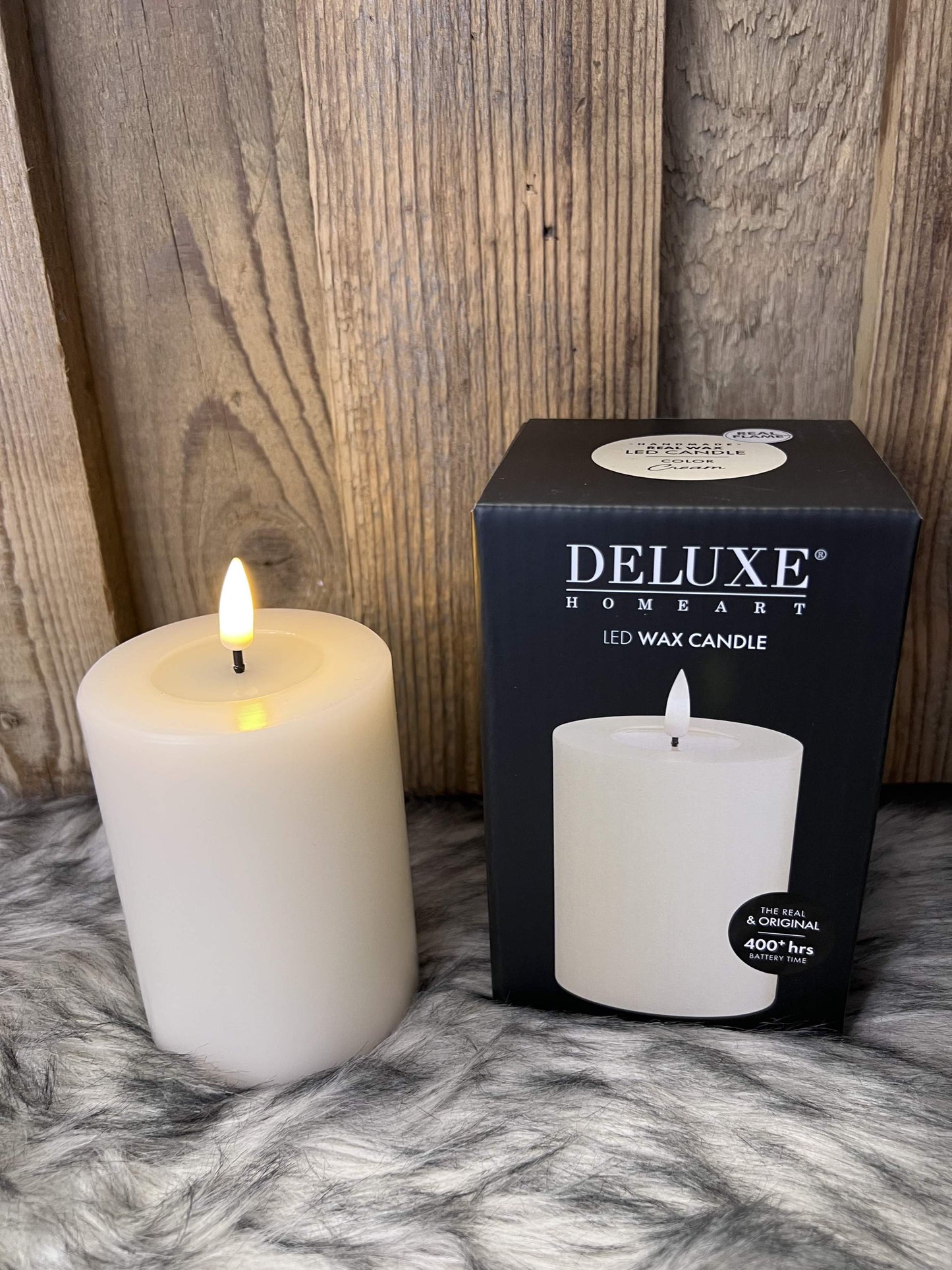 LED Kerze aus Echtwachs Creme