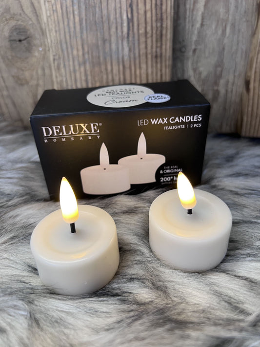 LED Teelichter 2er Set aus Echtwachs Creme