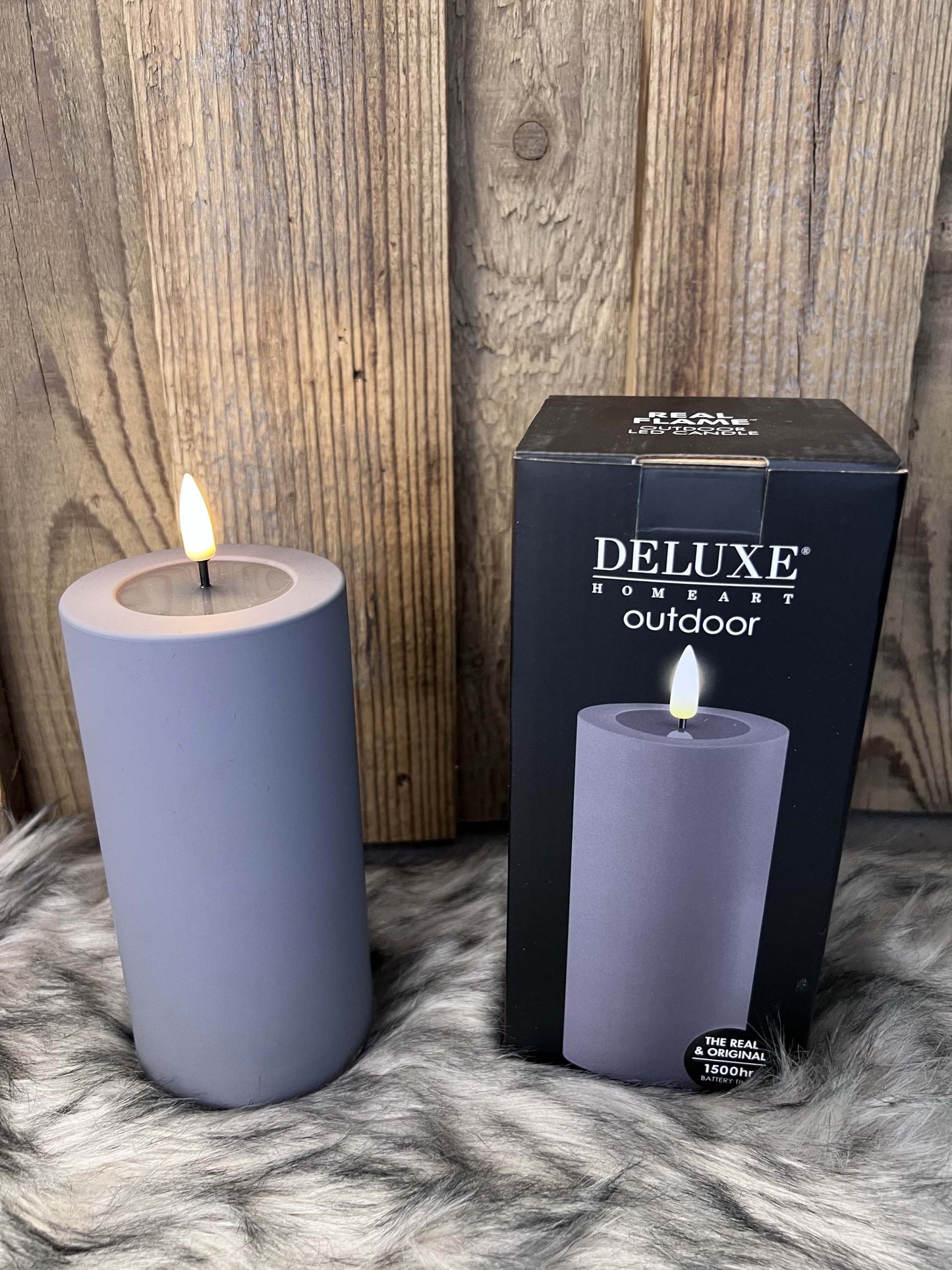 LED Kerze aus Echtwachs Grau Outdoor