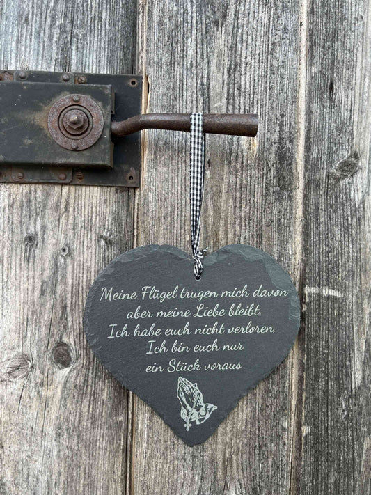 Schieferherz "Meine Flügel trugen mich davon" 20*20cm