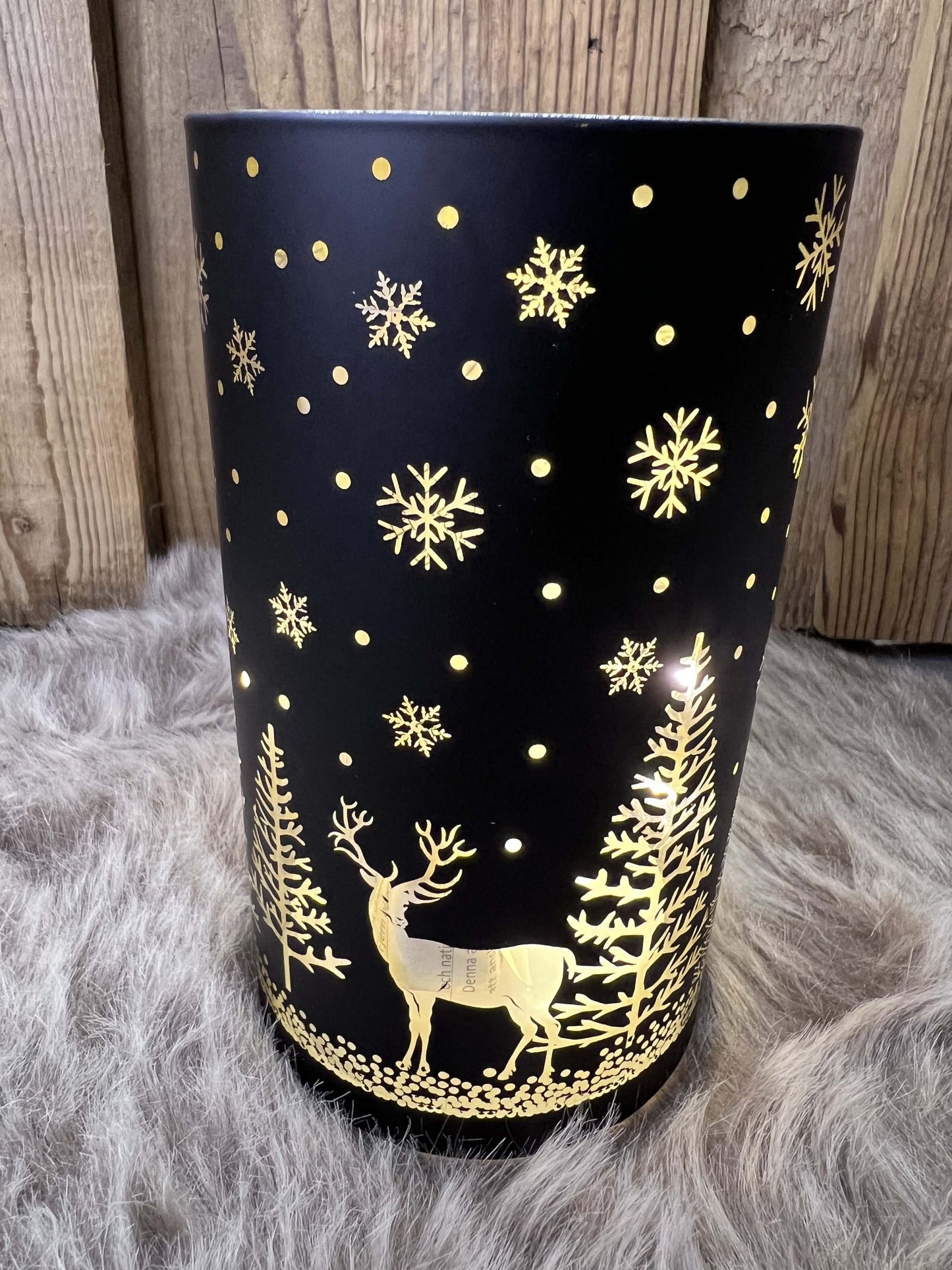 LED Windlicht mit Wintermuster