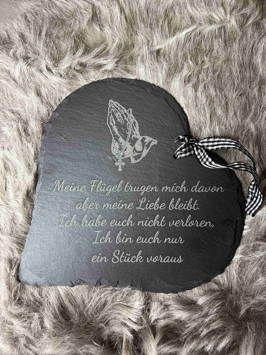Schieferherz "Meine Flügel trugen mich davon" 20*20cm