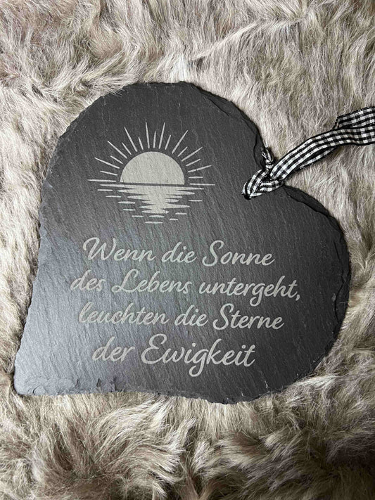Schieferherz "Wenn die Sonne des Lebens untergeht" 20*20cm