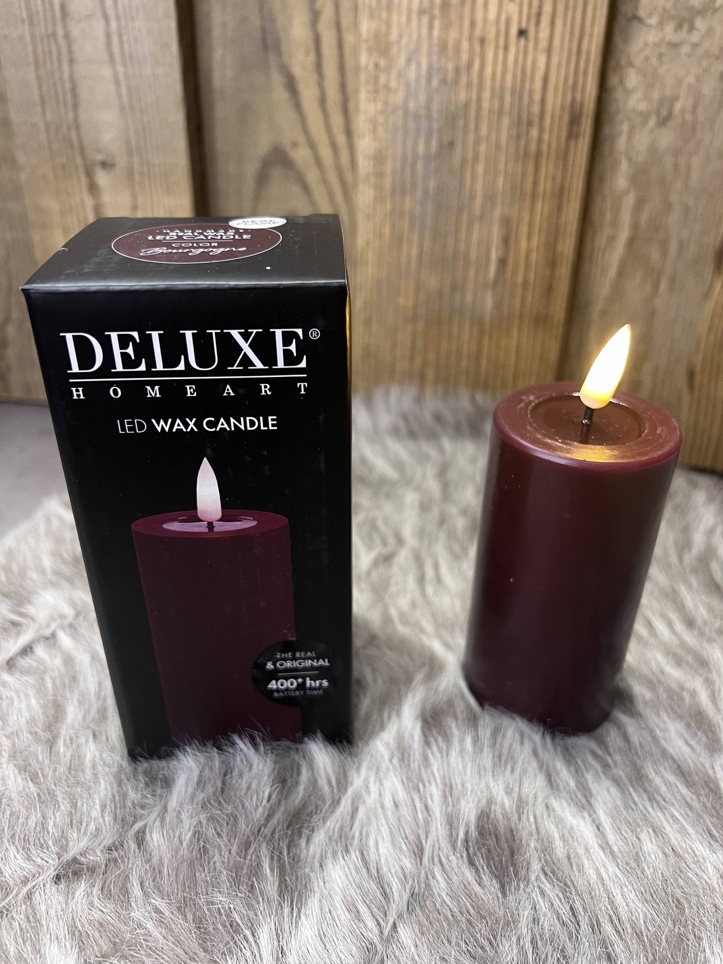 LED Stumpenkerze aus Echtwachs bordeauxrot