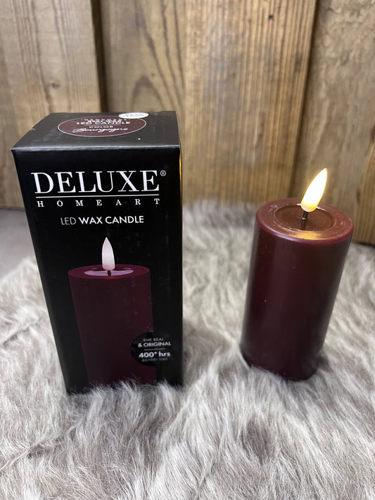 LED Stumpenkerze aus Echtwachs bordeauxrot