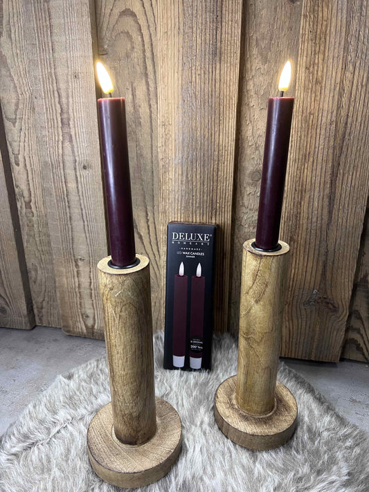 LED Stabkerzen aus Echtwachs Dunkelrot
