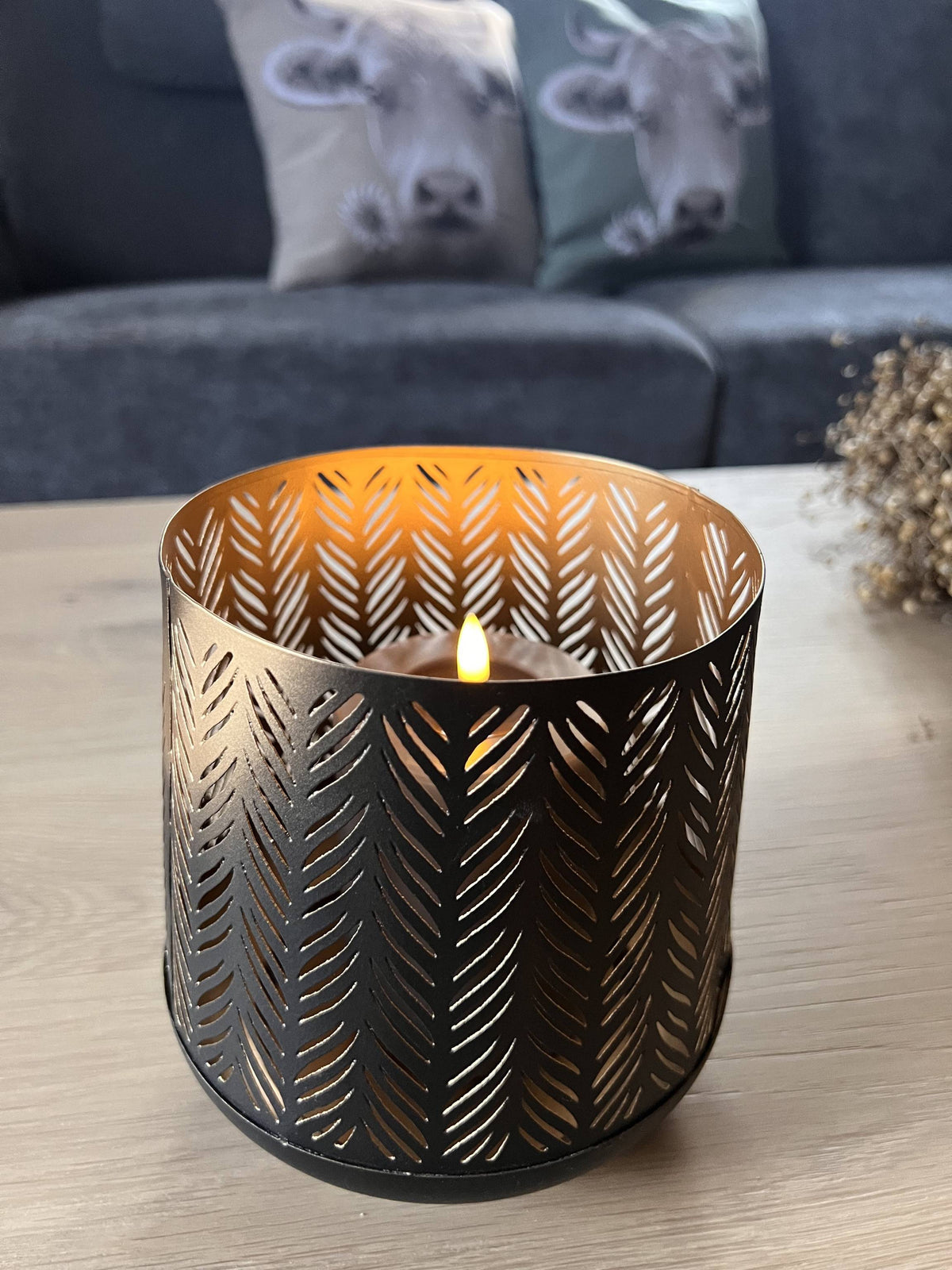 Windlicht Schwarz-Gold